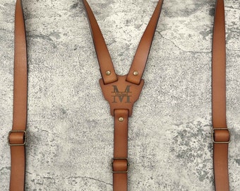Groomsmen Gifts, Cognac Leather Suspenders, Groomsmen Suspenders, Wedding Suspenders, Leather Suspenders for Groomsmen Gift