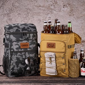 Zaino termico personalizzato per il golf con toppa in vera pelle incisa e apribottiglie