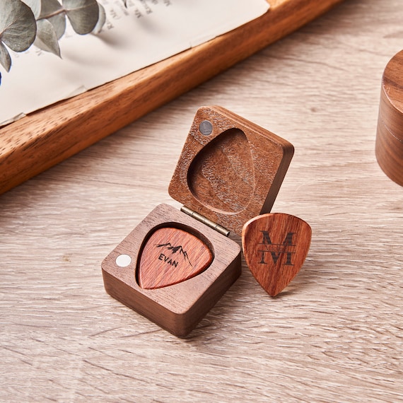 Boîte à Médiators En Bois Massif – Faite à La Main, Design Unique, Rangement Pour 5 Médiators Ou Petits Objets