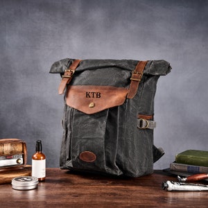 Personalized Canvas Backpack Waxed Canvas Leather Backpack Canvas Rucksack Waxed Canvas Bag Canvas Backpack Waterproof Backpack Hiking Bag
