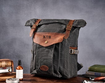 Personalized Canvas Backpack Waxed Canvas Leather Backpack Canvas Rucksack Waxed Canvas Bag Canvas Backpack Waterproof Backpack Hiking Bag