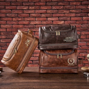 Trousse de toilette personnalisée en cuir, cadeau garçon d'honneur pour lui, kit de voyage pour homme, cadeau garçon d'honneur personnalisé, mari, père, cadeaux pour papa