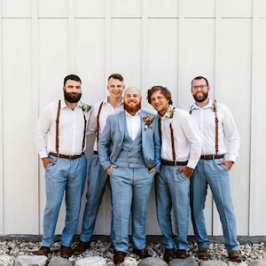 Brown Leather Suspenders, Wedding Suspenders, Groomsmen Leather suspenders, Personalized Brown suspenders, Custom Gifts for Men
