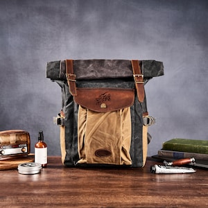 Waxed Canvas Backpack Waterproof Camping Backpack Handmade Hiking Backpack Custom Leather Canvas Backpack School Backpack Gifts for Him