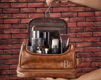 Aangepaste herentoilettas Gepersonaliseerde lederen Dopp-tas Reistoilettas Dopp-set heren gegraveerde Dopp-tas Cadeaus stalknecht Vaderdagcadeau