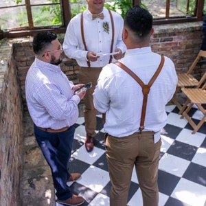 Personalized Suspenders Groomsmen Cognac Brown Leather Suspenders for Men Rustic Wedding Suspenders Wedding Men Suspenders