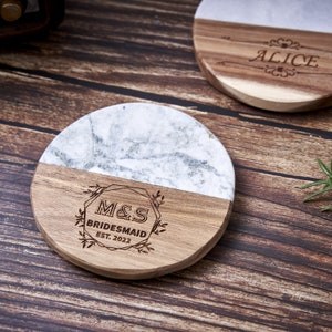 Custom Engraved Marble Wood Coasters Personalized Gifts Coaster Set New Home Gift Housewarming Gifts Wedding Gifts Bridal Shower Gifts