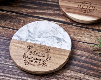 Custom Engraved Marble Wood Coasters Personalized Gifts Coaster Set New Home Gift Housewarming Gifts Wedding Gifts Bridal Shower Gifts
