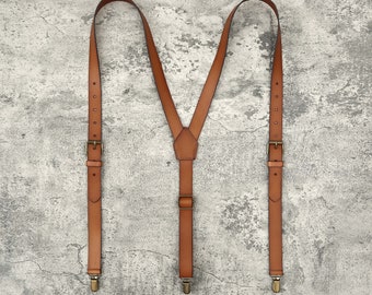 Personalized Men’s Leather Suspenders Groomsmen Suspenders Brown Suspenders Leather Suspenders