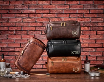 Gegraveerde Dopp-tas gepersonaliseerde heren toilettas leren toilettas met monogram aangepaste scheerset Dopp-set heren bruiloft reiscadeau voor hem, mannen