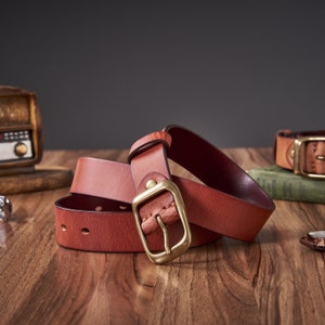 Antique Brass Buckle Belt - Leather Belt -Groomsmen Wedding Gift - Leather Snap Belt - Personalized Leather Belt - Birthday Gift For Men