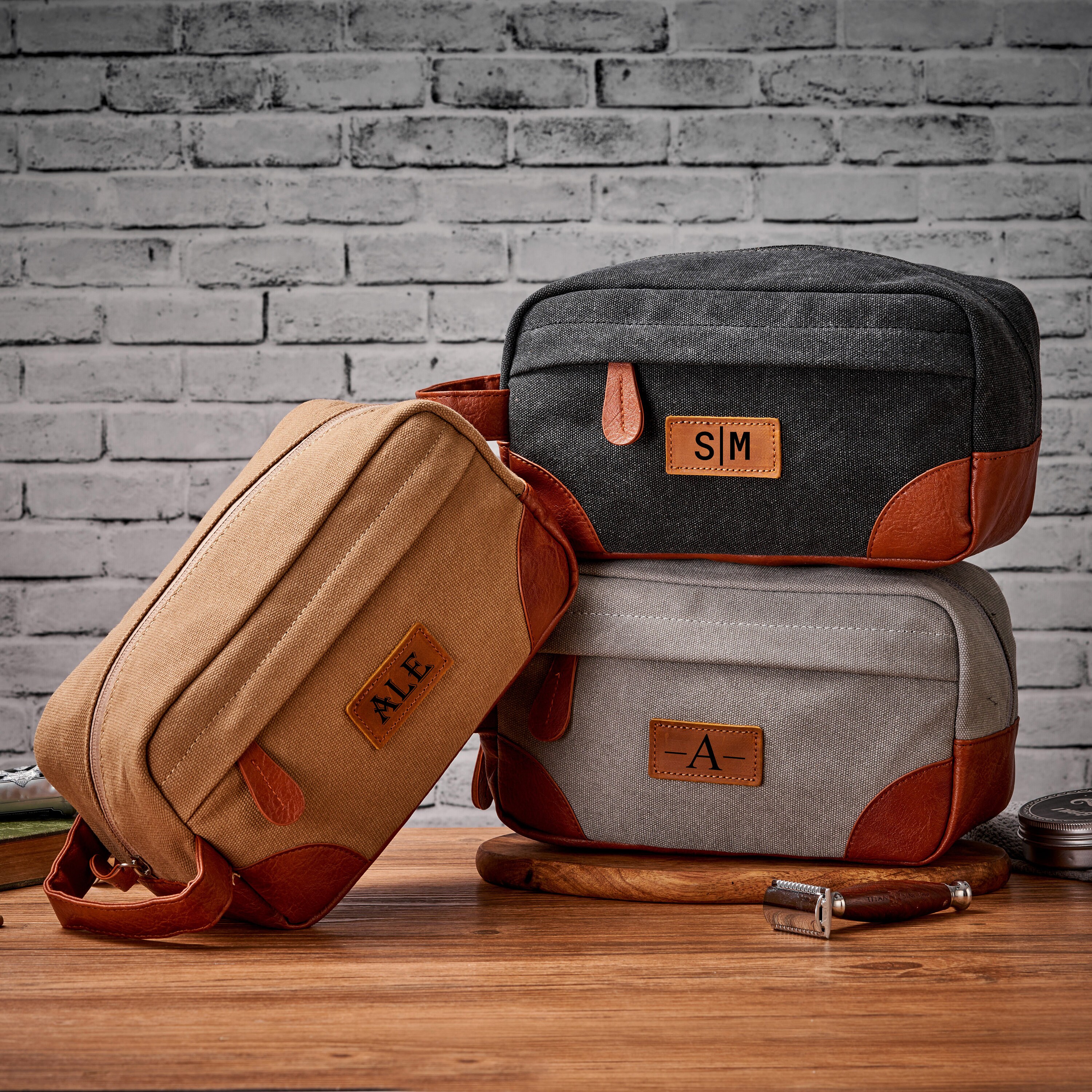Personalized Toiletry Bag Custom Hanging Dopp Kit for Men Water Resistant Canvas Dopp Kit Groomsman Gift for Him Gift for Dad