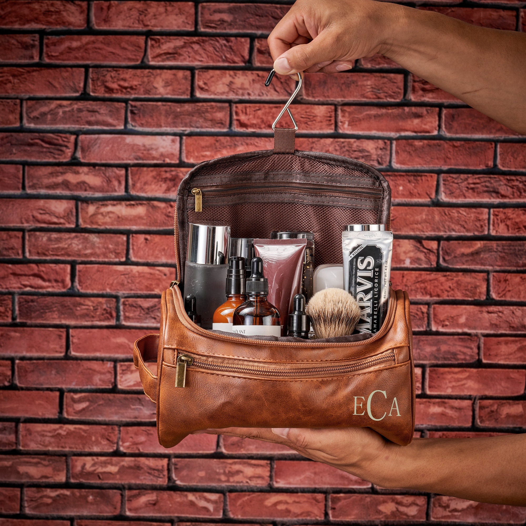 Engraved Dopp Bag Personalized Mens Toiletry Bag Leather Monogram Wash ...