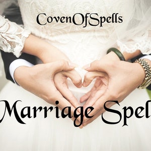Può includere: Le mani di una coppia che formano un cuore, con il testo "Covenant Of Spells Marriage Spell" sotto. L'immagine è un primo piano delle mani della coppia, con la sposa che indossa un abito bianco e lo sposo che indossa un abito nero.