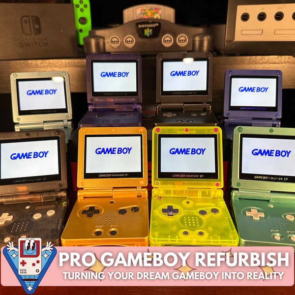 Custom Gameboy Advance SP Ips v3 + Free Pokemon Game! Pick New GBA SP Shell Color, Button Colors, 2000 mah Battery + Usb C Option