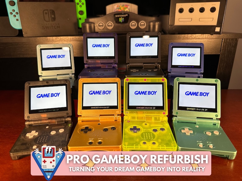 Customize Gameboy Advance SP V5 IPS + Free Pokemon Game! Choose New GBA Sp Shell Color, Button Colors, 2000 mah Battery + Usb C Option!
