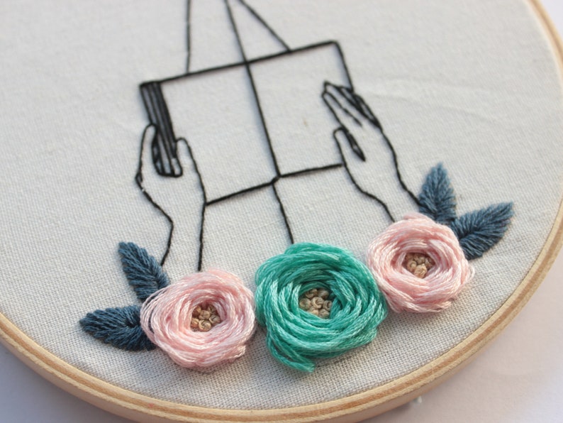 PDF Pattern /& Complete Step-by-step Guide Read Books and Chill Turquoise Female Embroidery Pattern