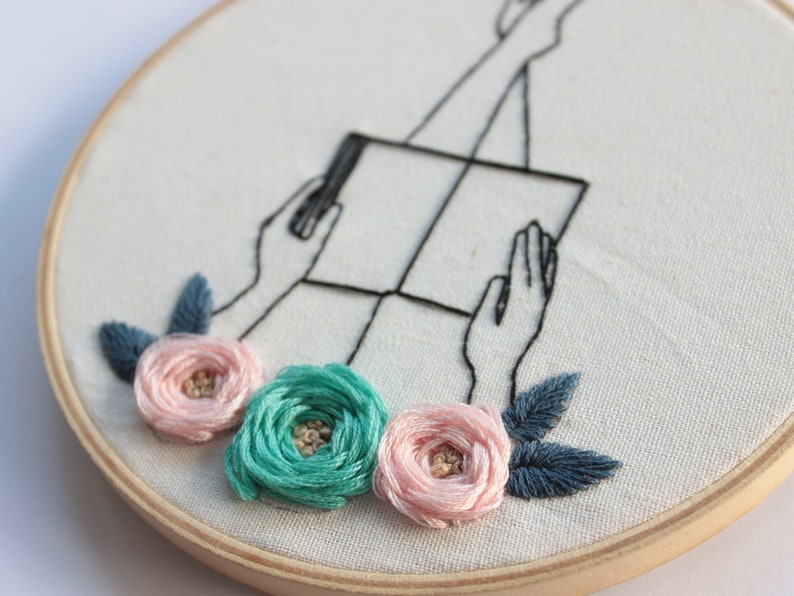PDF Pattern /& Complete Step-by-step Guide Read Books and Chill Turquoise Female Embroidery Pattern