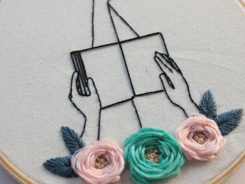 PDF Pattern /& Complete Step-by-step Guide Read Books and Chill Turquoise Female Embroidery Pattern
