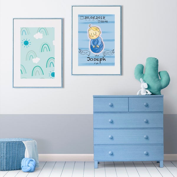 Birth poster for baby boys - Poster nascita bambino