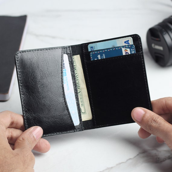Leather Credit Card Holder for Men and Women, Thin Bifold RFID Blocking Wallet,Handmade Slim Front Pocket Minimalist Wallet | Men's Gift