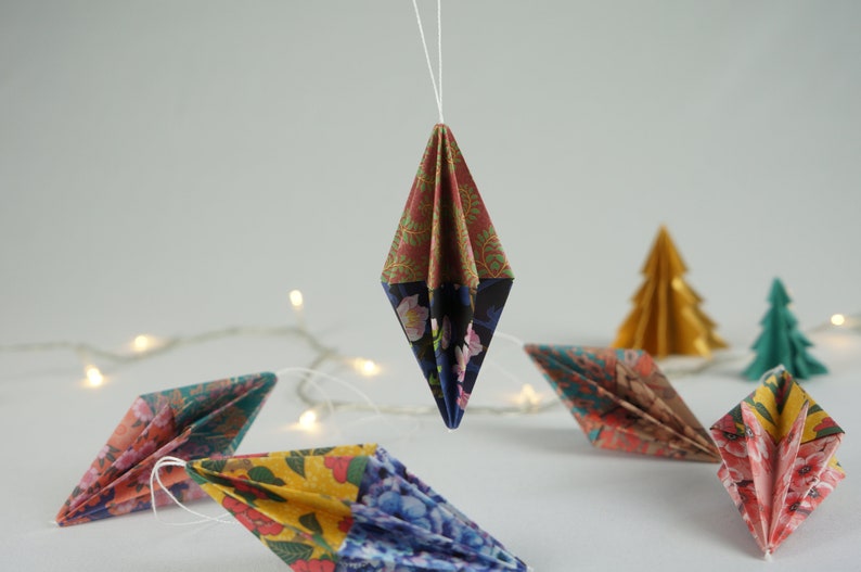 Paper Christmas baubles, colourful origami baubles, eco friendly tree ornaments, sustainable christmas gift, paper christmas decorations image 5