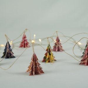 Nordic Paper Mini Christmas tree garland, Origami Eco Friendly paper decoration, Origami Christmas Garland, Nordic sustainable garland,