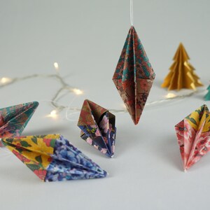 Paper Christmas baubles, colourful origami baubles, eco friendly tree ornaments, sustainable christmas gift, paper christmas decorations image 4