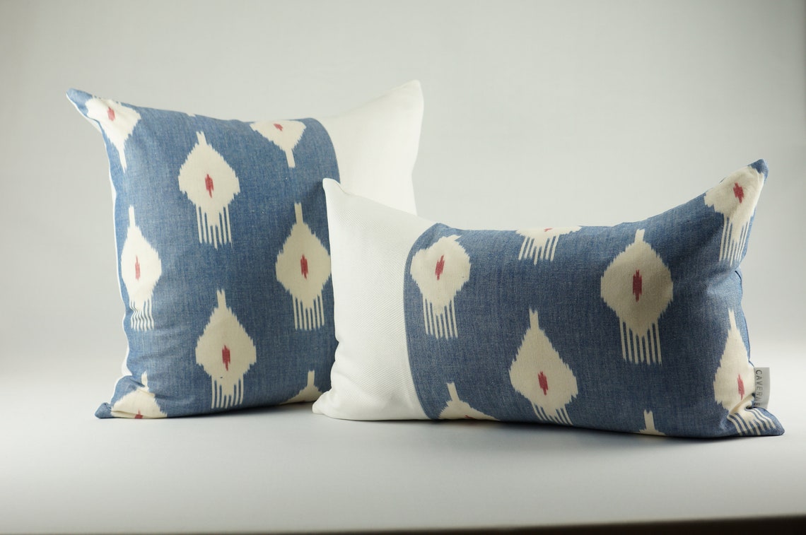 Traditional Woven Cushion Boho Cushion Pale Blue & White Etsy UK