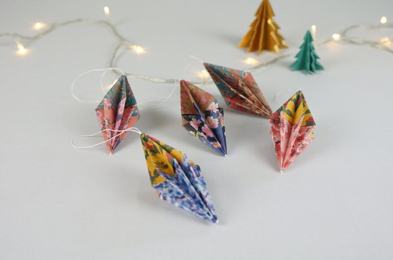 Paper Christmas baubles, colourful origami baubles, eco friendly tree ornaments, sustainable christmas gift, paper christmas decorations image 2