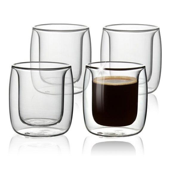 Double Wall Insulated Borosilicate Glass Espresso Coffee Mugs 2.7 Oz Set of  4 