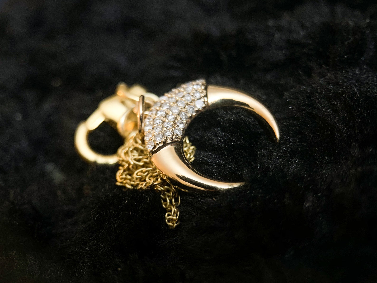 14k Solid Gold Double Tusk Horn With Pave' Diamonds / Etsy