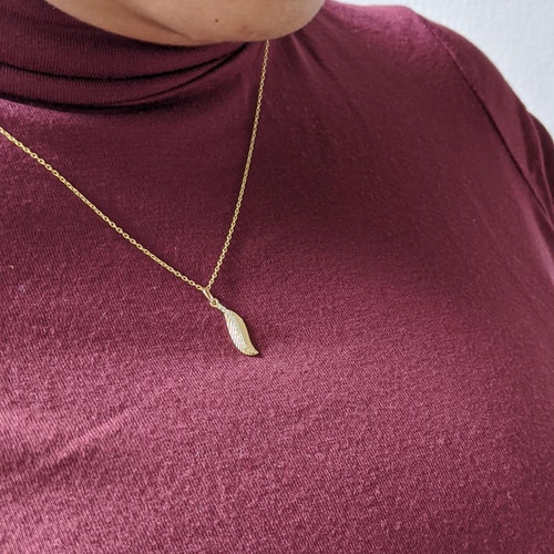 14k solid gold Feather with pave' diamonds shops / Diamond Feather Charm / Valentine's Gift for her