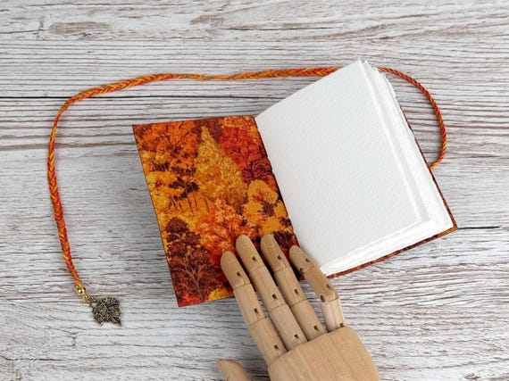A7 Upcycled Leather, 300gsm Watercolour Sketchbook, 100% Cotton Paper – Autumn at the Arboretum
