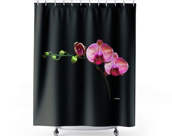 Orchid Flower Black Shower 71x74 Curtain MobiusMoon