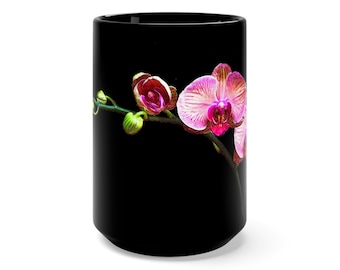 Orchid Flower Black Coffee Mug 15oz MobiusMoon