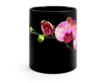 Orchid Flower Black Coffee Mug 11oz MobiusMoon