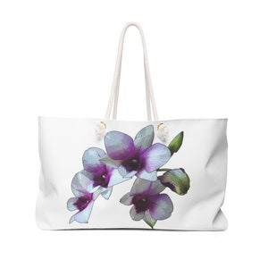 White and Purple Orchid Large Weekender Tote Bag MobiusMoon
