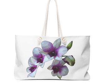 White and Purple Orchid Large Weekender Tote Bag MobiusMoon