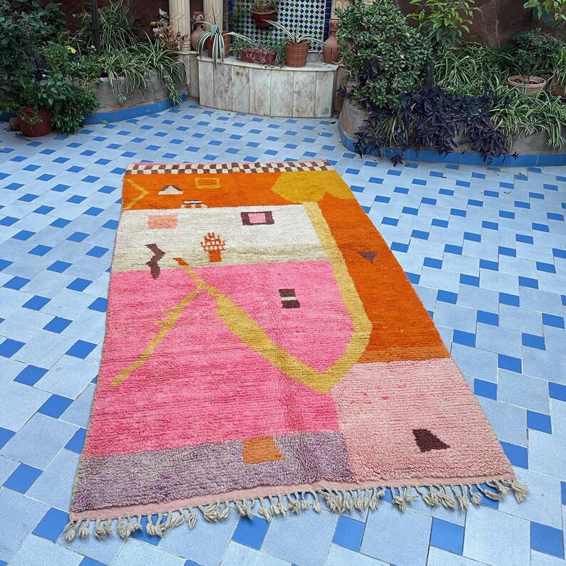 tapis orange berbère amazigh vibrant tapis en laine boujaad marocain fait à la main avec un design berbère authentique. image 2