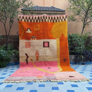tapis orange berbère amazigh vibrant tapis en laine boujaad marocain fait à la main avec un design berbère authentique. image 1