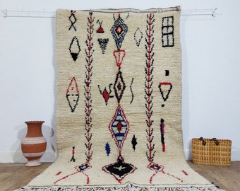 Tapis berbère vintage en laine décent fait à la main en laine neutre diamant Shaggy tapis rouge Beni Ourain tapis marocain pour salon