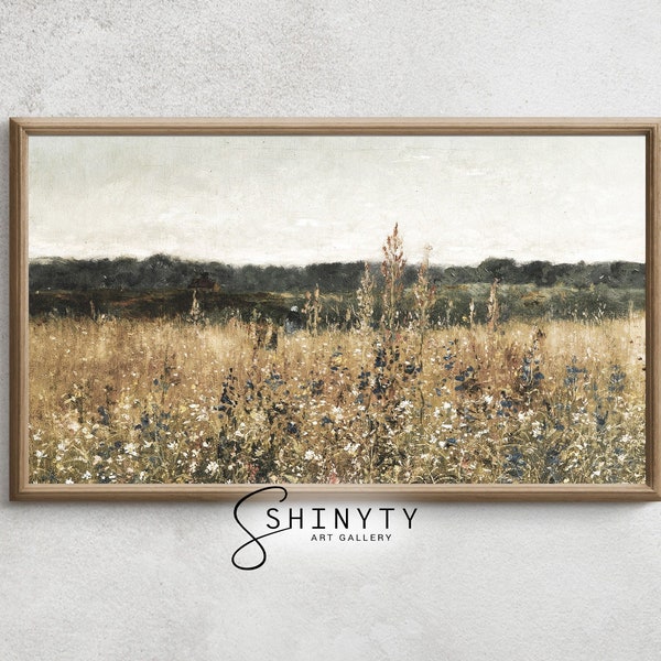 Vintage Wildflower Field Samsung Frame TV Art | Flower Meadow Country Landscape Painting, Summer Farmhouse Décor TV Art DIGITAL Download