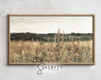 Vintage Wildflower Field Frame TV Art, Summer Country Landscape Painting, Farmhouse DIGITAL