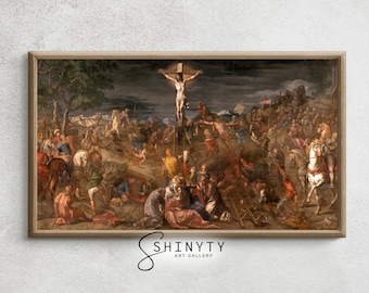 The Crucifixion of Jesus Christ Painting | Vintage Frame TV Art | Vintage Easter Painting, Antique Christian Painting DIGITAL Download