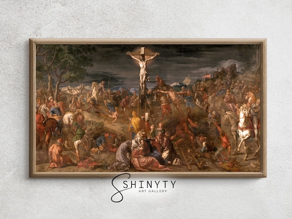 The Crucifixion of Jesus Christ Painting | Vintage Frame TV Art | Vintage Easter Painting, Antique Christian Painting DIGITAL Download