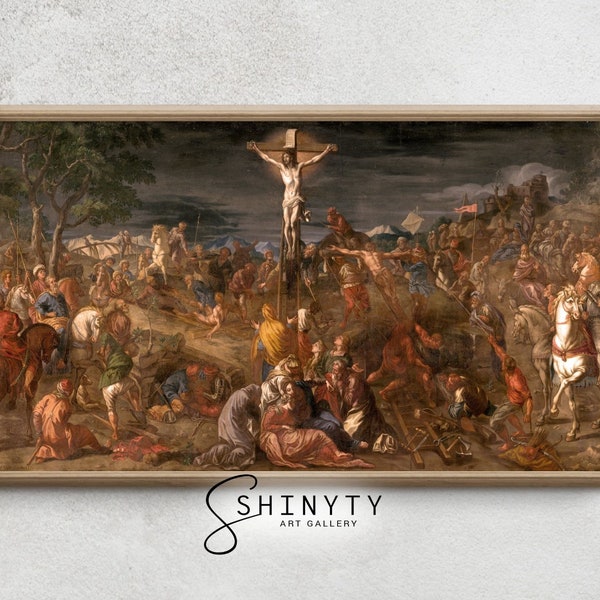 Art mural vintage pour téléviseur | La crucifixion de Jésus-Christ pour la télévision, peinture vintage de Pâques, peinture chrétienne antique téléchargement numérique