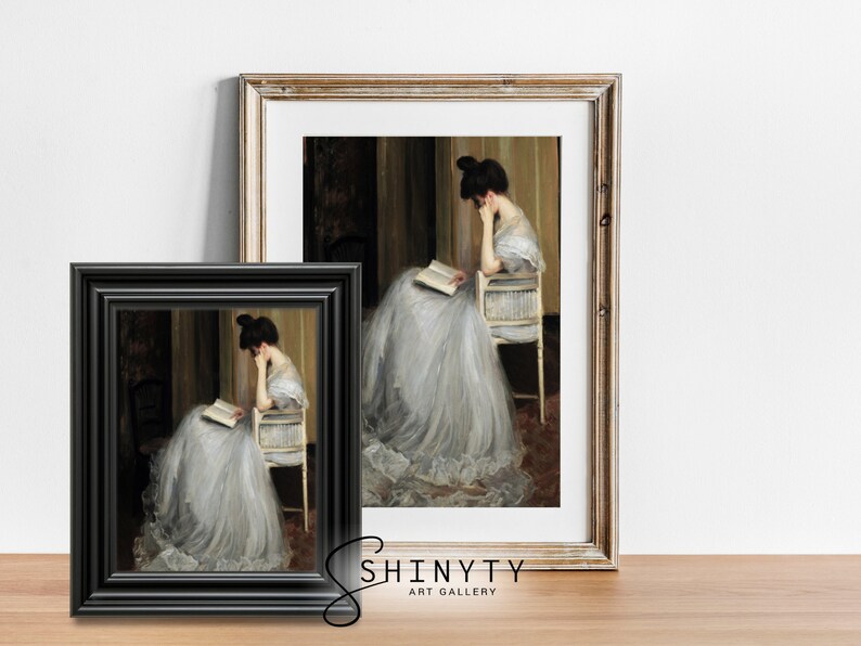Vintage Portrait Woman Reading Art Print, Antique Painting Bedroom Wall ...