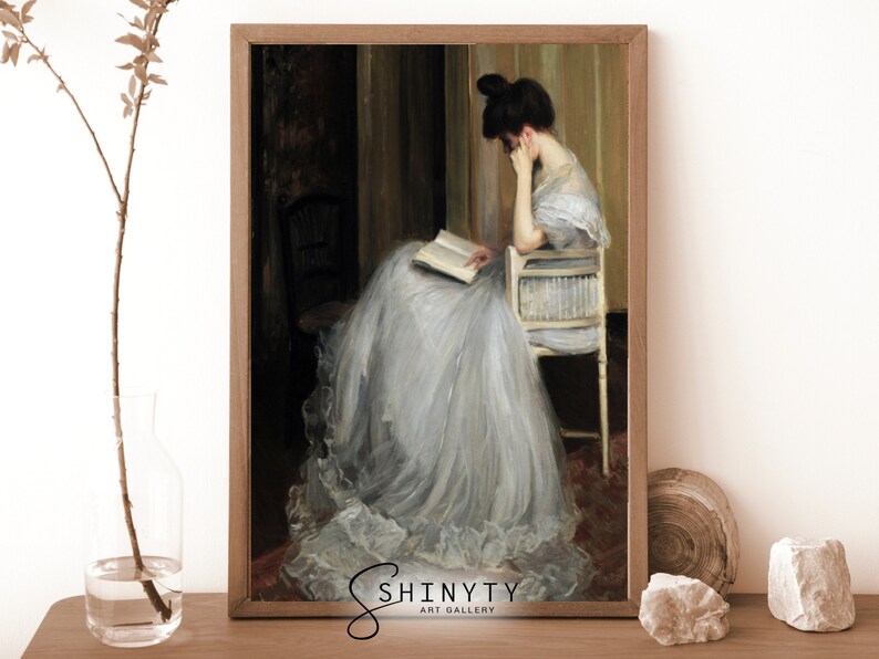 Vintage Portrait Woman Reading Art Print, Antique Painting Bedroom Wall ...