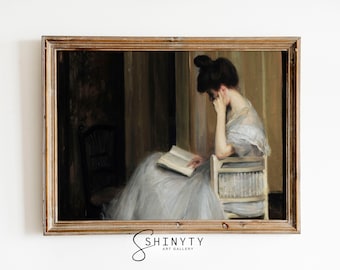 Vintage Portrait Painting | Woman Reading Print | Victorian Wall Art | Printable Antique Painting | Bedroom Wall Decor | Digital Download